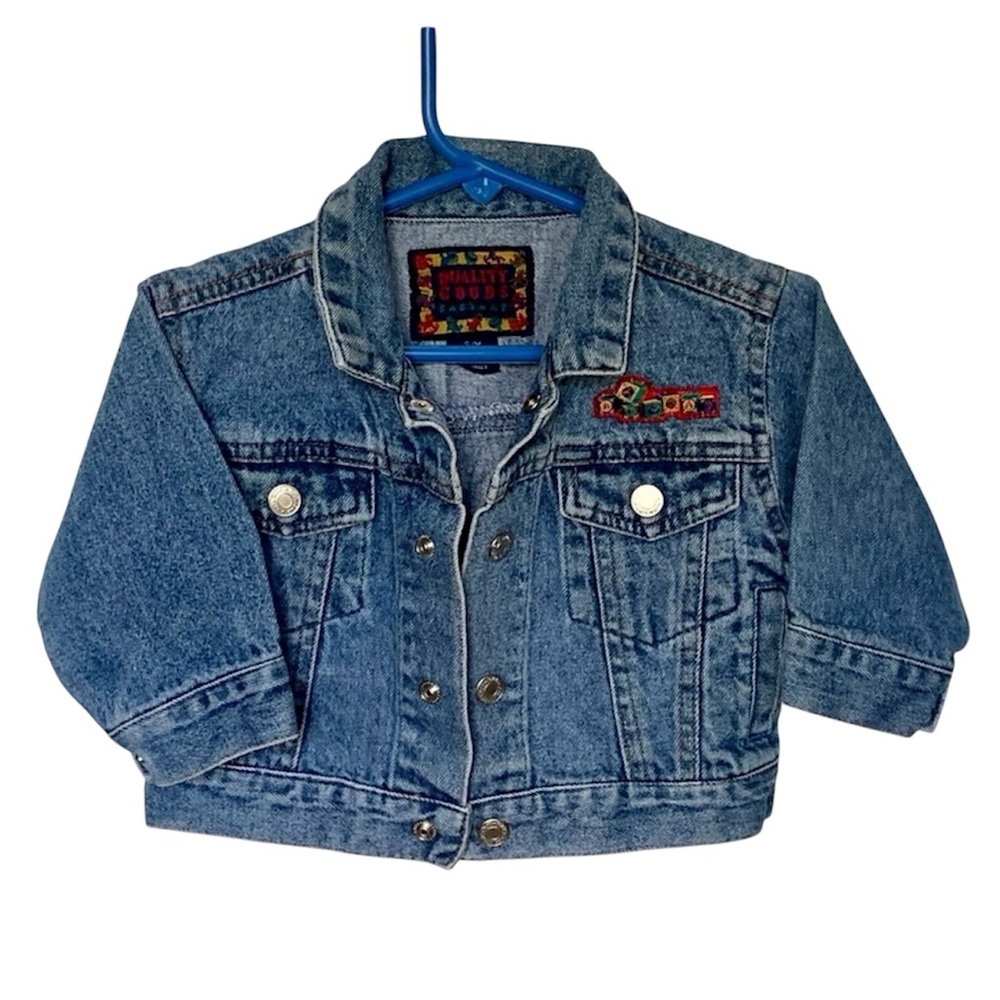 Vintage BABYGAP Jean Jacket Quality Goods Label Bear Patch Baby Infant 3 to 12m